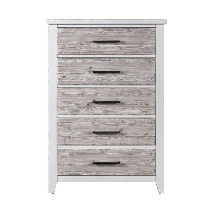Backroads Drawer Chest in Weathered White/Parchment Brown - Furniture 4 Less (Jacksonville, NC)