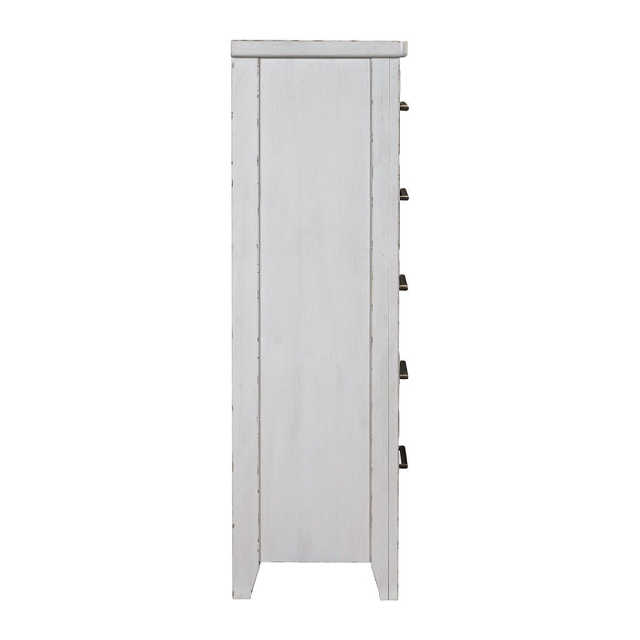 Backroads Drawer Chest in Weathered White/Parchment Brown - Furniture 4 Less (Jacksonville, NC)