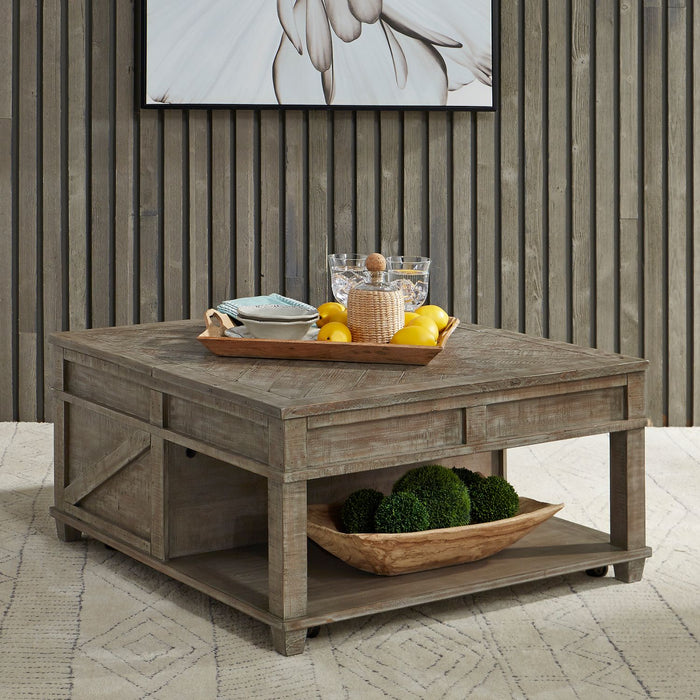 Parkland Falls Square Lift Top Cocktail Table in Weathered Taupe - Furniture 4 Less (Jacksonville, NC)