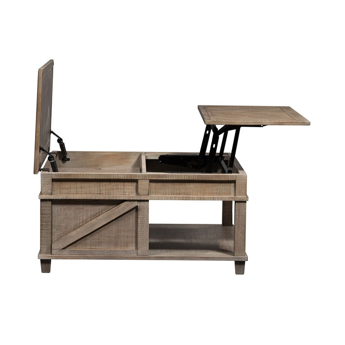 Parkland Falls Square Lift Top Cocktail Table in Weathered Taupe - Furniture 4 Less (Jacksonville, NC)