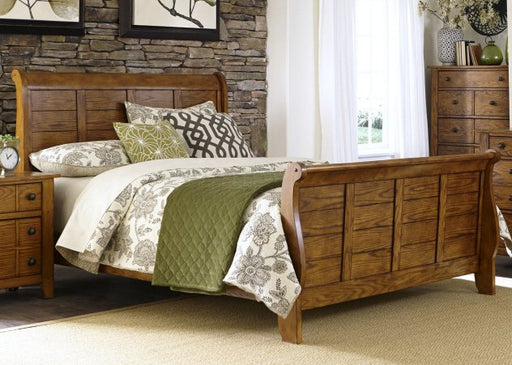 Liberty Furniture Grandpa's Cabin Queen Sleigh Bed in Age Oak - Furniture 4 Less (Jacksonville, NC)