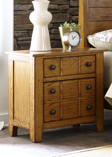 Liberty Furniture Grandpa's Cabin Nightstand in Age Oak - Furniture 4 Less (Jacksonville, NC)