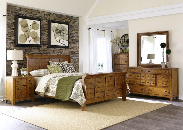 Liberty Furniture Grandpa's Cabin Cal King Sleigh Bed in Age Oak - Furniture 4 Less (Jacksonville, NC)