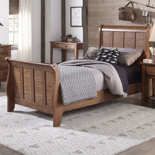 Liberty Furniture Grandpa's Cabin Youth Twin Sleigh Bed in Aged Oak - Furniture 4 Less (Jacksonville, NC)