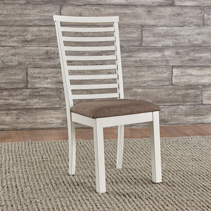 Liberty Furniture Brook Bay Uph Ladder Back Side Chair (Set of 2) in Textured White - Furniture 4 Less (Jacksonville, NC)