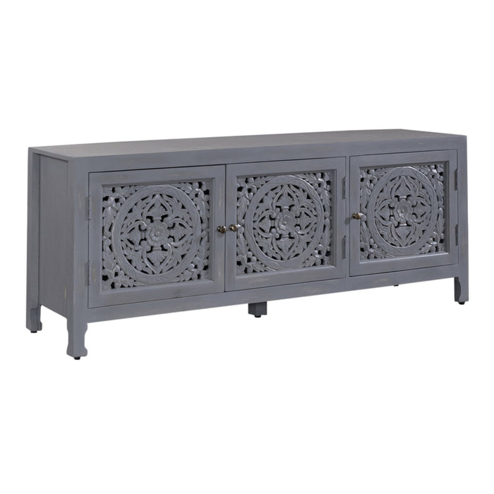 Marisol 65 Inch 3 Door Accent TV Stand in Weathered Honey and Soft Wash Gray - Furniture 4 Less (Jacksonville, NC)