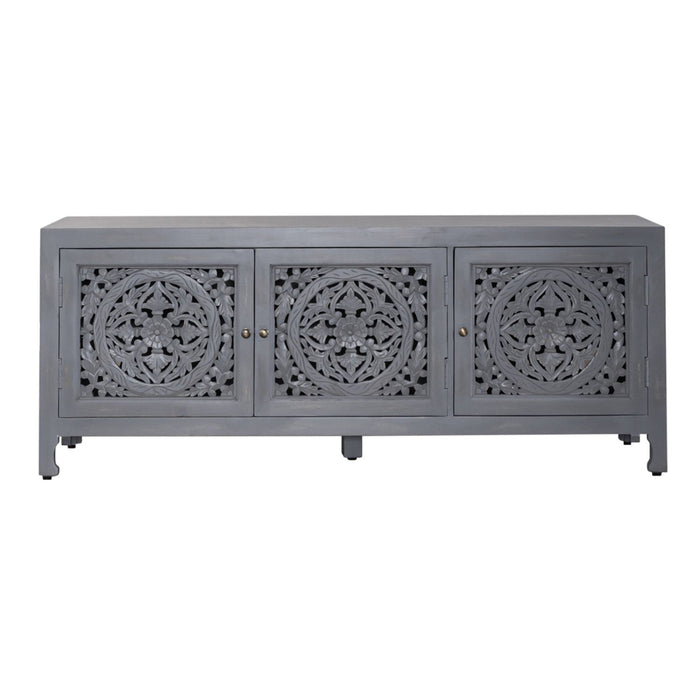 Marisol 65 Inch 3 Door Accent TV Stand in Weathered Honey and Soft Wash Gray - Furniture 4 Less (Jacksonville, NC)
