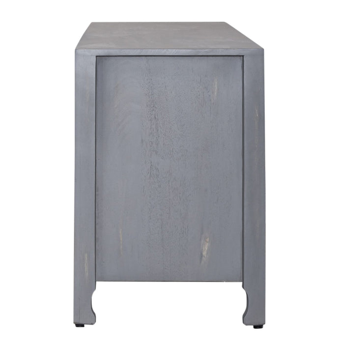 Marisol 65 Inch 3 Door Accent TV Stand in Weathered Honey and Soft Wash Gray - Furniture 4 Less (Jacksonville, NC)