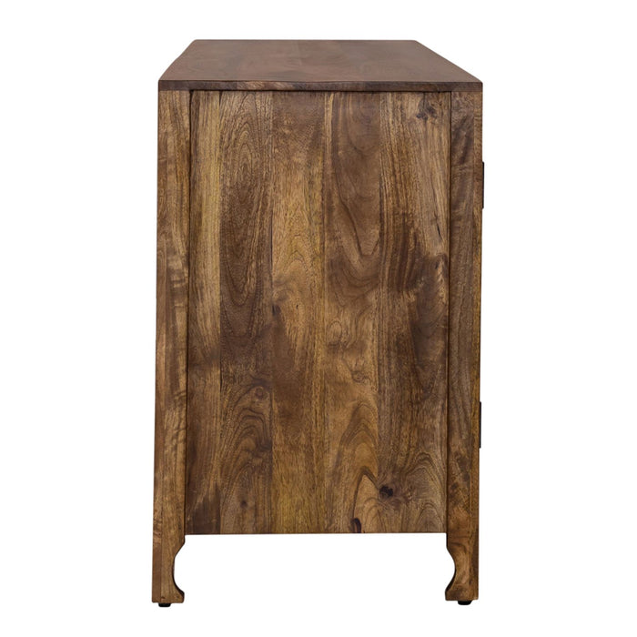 Marisol 74 Inch 4 Door Accent TV Stand in Weathered Honey and Soft Wash Gray - Furniture 4 Less (Jacksonville, NC)