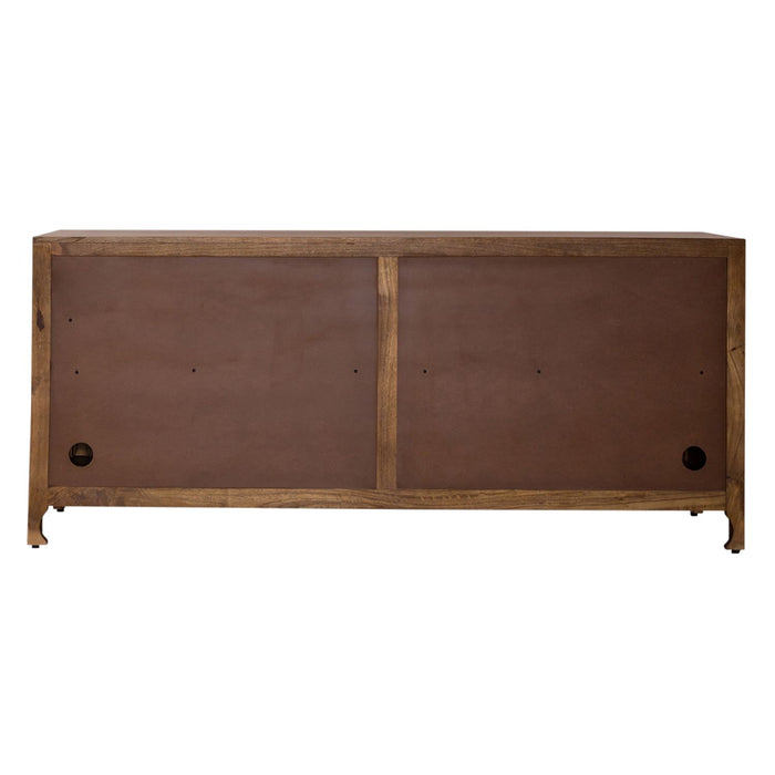 Marisol 74 Inch 4 Door Accent TV Stand in Weathered Honey and Soft Wash Gray - Furniture 4 Less (Jacksonville, NC)