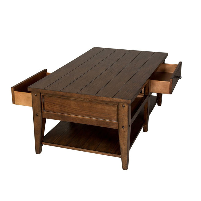 Liberty Furniture Lake House Cocktail Table in Rustic Brown Oak - Furniture 4 Less (Jacksonville, NC)