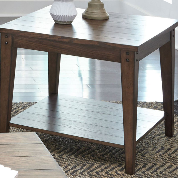 Liberty Furniture Lake House Square Lamp Table in Rustic Brown Oak - Furniture 4 Less (Jacksonville, NC)