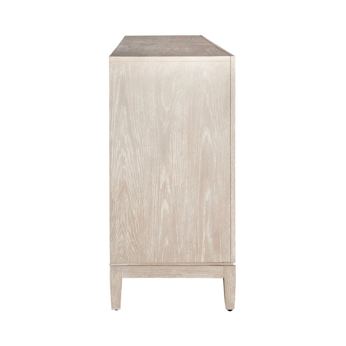 Kinsley 4 Door Accent Cabinet in Washed Taupe & Silver Champagne EST SHIP TIME APPX 4 WEEKS - Furniture 4 Less (Jacksonville, NC)