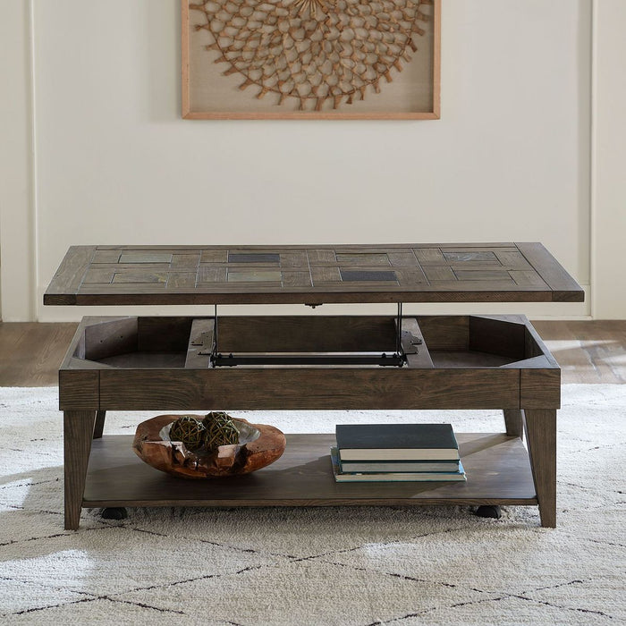 Liberty Furniture Arrowcreek Lift Top Cocktail Table in Weathered Stone - Furniture 4 Less (Jacksonville, NC)