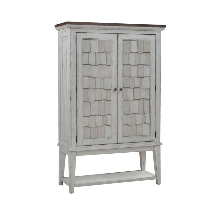 River Place Bar Cabinet in Riverstone White & Tobacco EST SHIP TIME APPX 4 WEEKS - Furniture 4 Less (Jacksonville, NC)