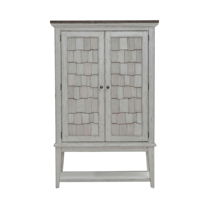 River Place Bar Cabinet in Riverstone White & Tobacco EST SHIP TIME APPX 4 WEEKS - Furniture 4 Less (Jacksonville, NC)
