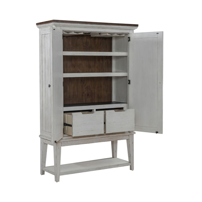 Liberty Furniture River Place Bar Cabinet in Riverstone White & Tobacco EST SHIP TIME APPX 4 WEEKS - Furniture 4 Less (Jacksonville, NC)