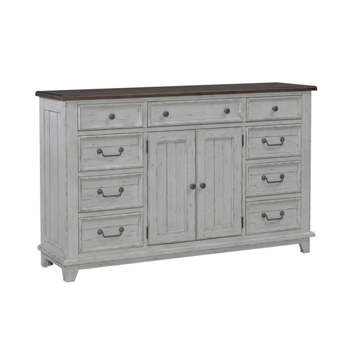 River Place 9 Drawer Dresser in Riverstone White and Tobacco - Furniture 4 Less (Jacksonville, NC)