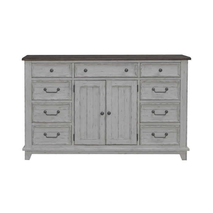 River Place 9 Drawer Dresser in Riverstone White and Tobacco - Furniture 4 Less (Jacksonville, NC)