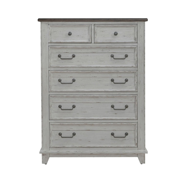 River Place 6 Drawer Chest in Riverstone White and Tobacco - Furniture 4 Less (Jacksonville, NC)