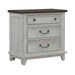 River Place 3 Drawer Nightstand with Charging Station in Riverstone White and Tobacco - Furniture 4 Less (Jacksonville, NC)