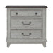 River Place 3 Drawer Nightstand with Charging Station in Riverstone White and Tobacco - Furniture 4 Less (Jacksonville, NC)