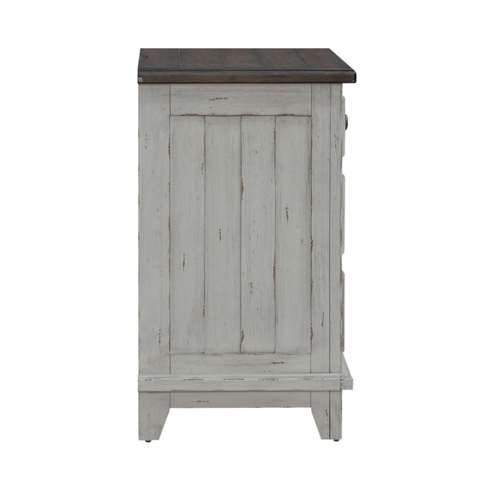 River Place 3 Drawer Nightstand with Charging Station in Riverstone White and Tobacco - Furniture 4 Less (Jacksonville, NC)