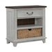 River Place Bedside Chest with Charging Station in Riverstone White and Tobacco - Furniture 4 Less (Jacksonville, NC)