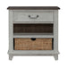River Place Bedside Chest with Charging Station in Riverstone White and Tobacco - Furniture 4 Less (Jacksonville, NC)