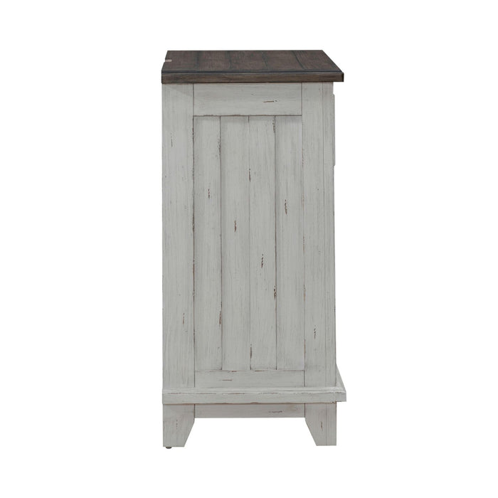 River Place Bedside Chest with Charging Station in Riverstone White and Tobacco - Furniture 4 Less (Jacksonville, NC)