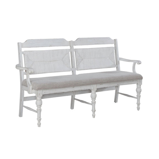 River Place Panel Back Bench in Riverstone White & Tobacco - Furniture 4 Less (Jacksonville, NC)