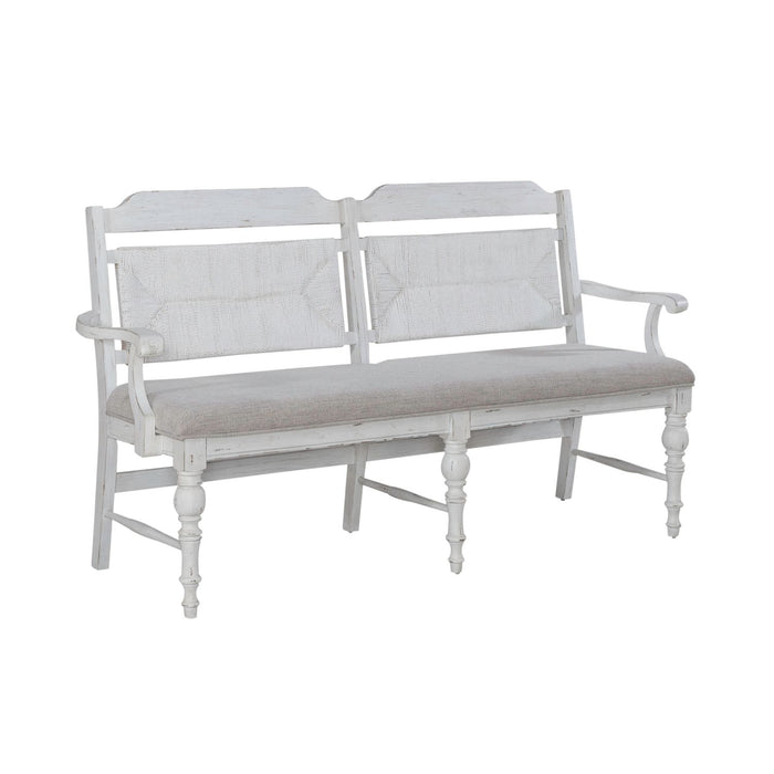 River Place Panel Back Bench in Riverstone White & Tobacco - Furniture 4 Less (Jacksonville, NC)
