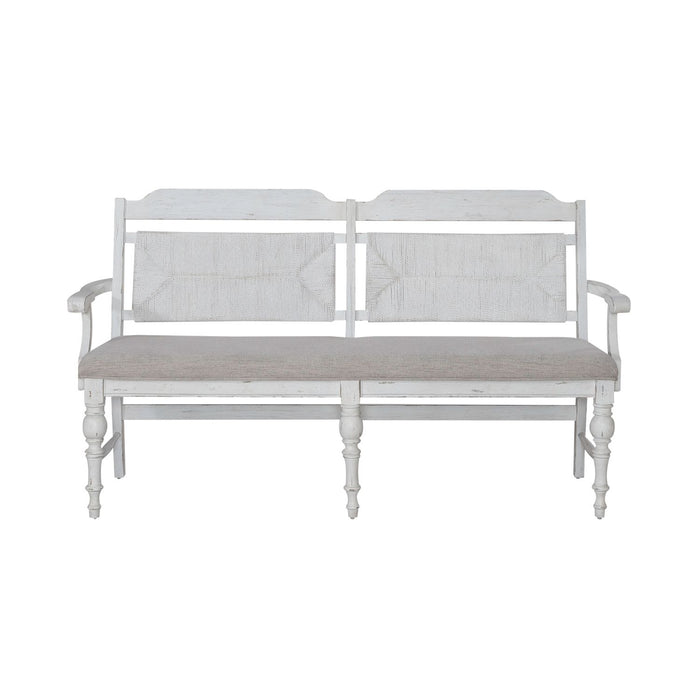 River Place Panel Back Bench in Riverstone White & Tobacco - Furniture 4 Less (Jacksonville, NC)