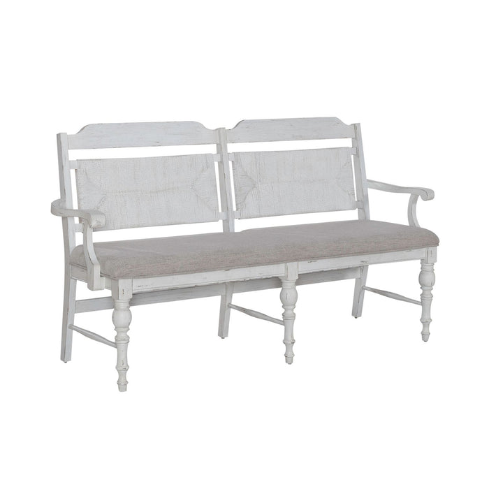 River Place Panel Back Bench in Riverstone White & Tobacco - Furniture 4 Less (Jacksonville, NC)
