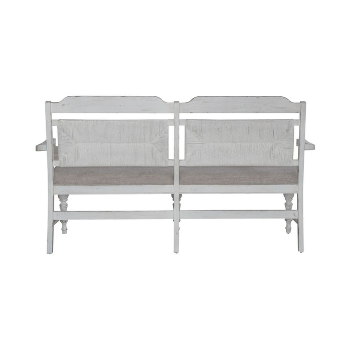 River Place Panel Back Bench in Riverstone White & Tobacco - Furniture 4 Less (Jacksonville, NC)
