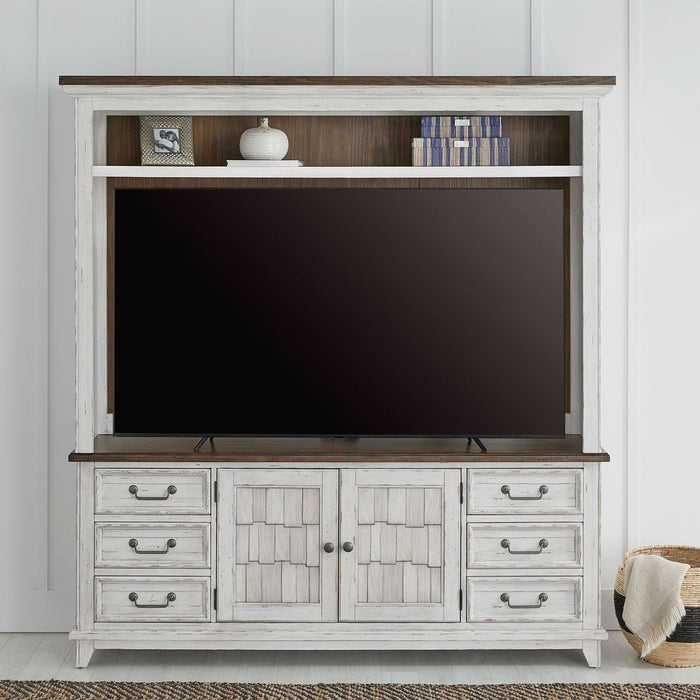 Liberty Furniture River Place Entertainment Center with Piers in Riverstone White/ Tobacco - Furniture 4 Less (Jacksonville, NC)