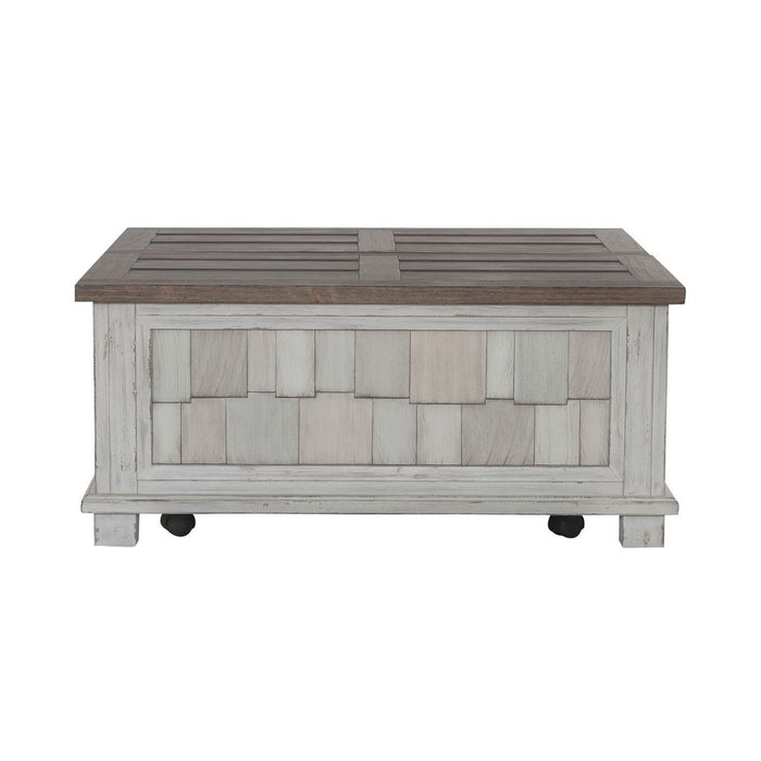 Liberty Furniture River Place Lift Top Storage Cocktail Table in Riverstone White & Tobacco - Furniture 4 Less (Jacksonville, NC)
