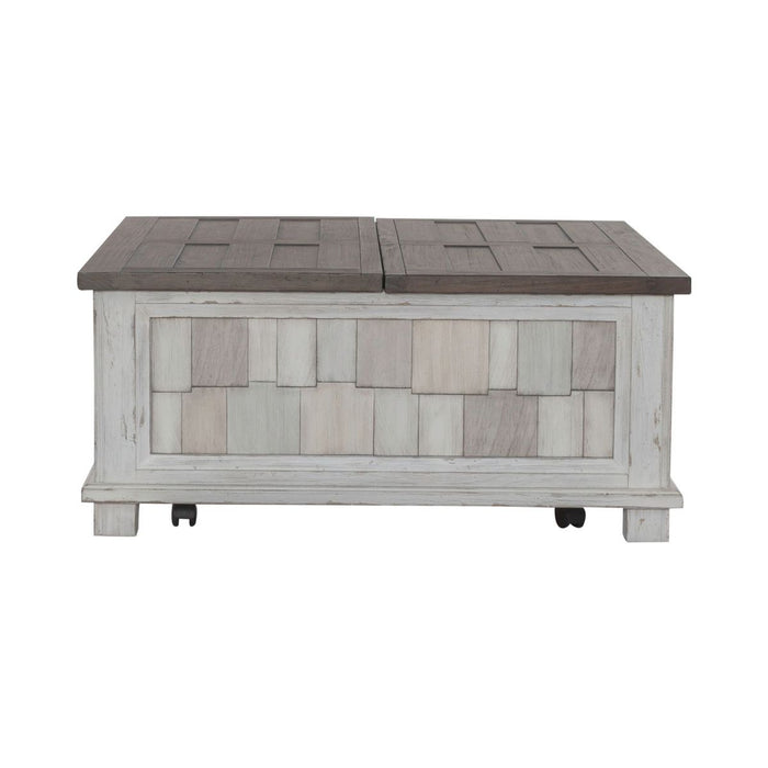 Liberty Furniture River Place Lift Top Storage Cocktail Table in Riverstone White & Tobacco - Furniture 4 Less (Jacksonville, NC)