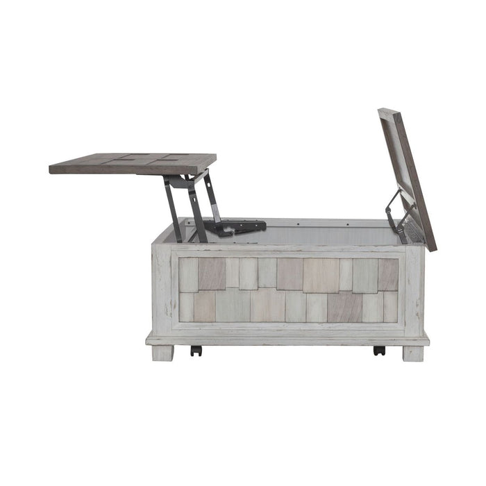 Liberty Furniture River Place Lift Top Storage Cocktail Table in Riverstone White & Tobacco - Furniture 4 Less (Jacksonville, NC)