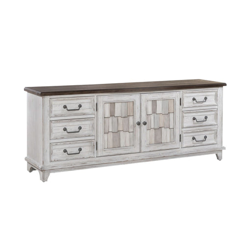 River Place Entertainment Console in Riverstone White/Tobacco - Furniture 4 Less (Jacksonville, NC)