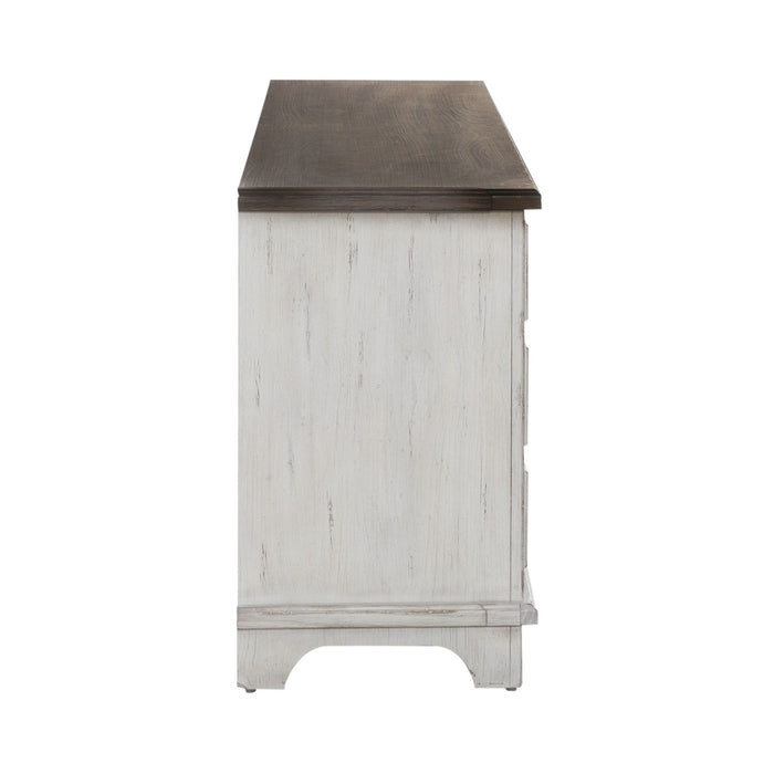 River Place Entertainment Console in Riverstone White/Tobacco - Furniture 4 Less (Jacksonville, NC)