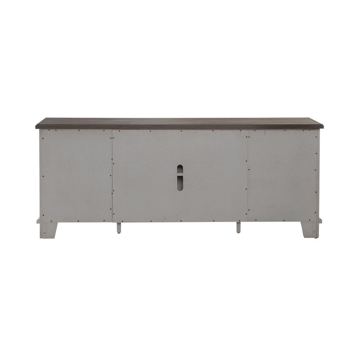 River Place Entertainment Console in Riverstone White/Tobacco - Furniture 4 Less (Jacksonville, NC)