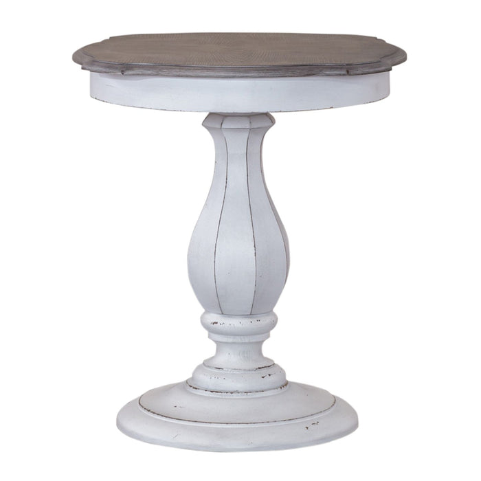 Magnolia Manor Round Accent Table in Antique White Base w/ Weathered Bark Tops - Furniture 4 Less (Jacksonville, NC)