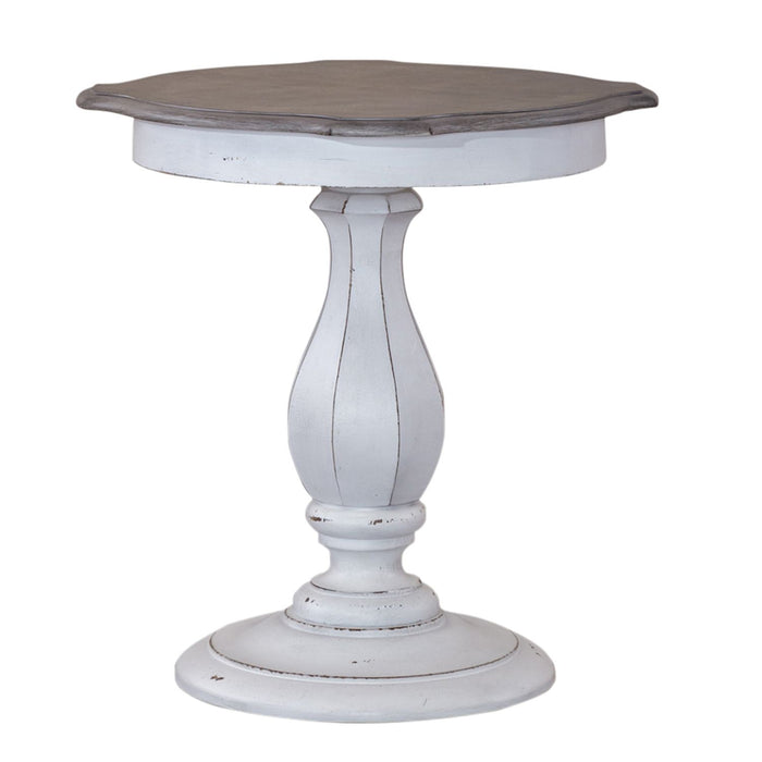 Magnolia Manor Round Accent Table in Antique White Base w/ Weathered Bark Tops - Furniture 4 Less (Jacksonville, NC)