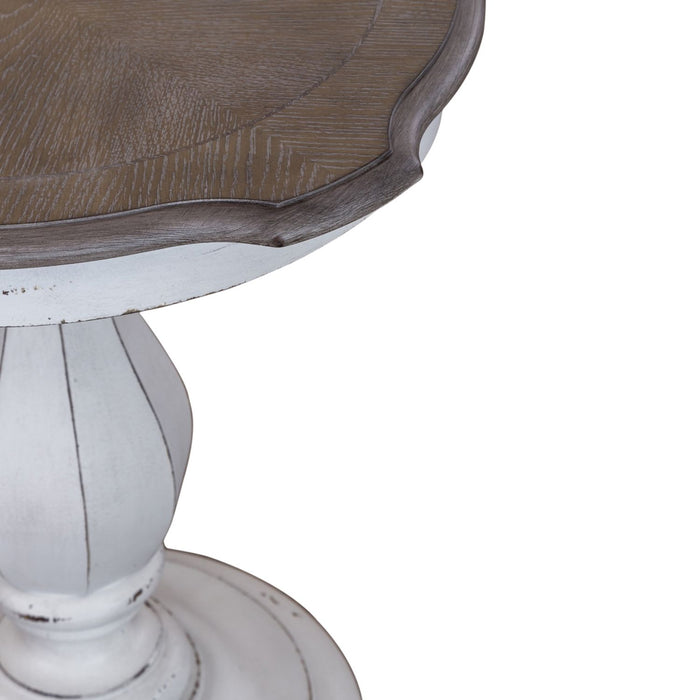 Magnolia Manor Round Accent Table in Antique White Base w/ Weathered Bark Tops - Furniture 4 Less (Jacksonville, NC)