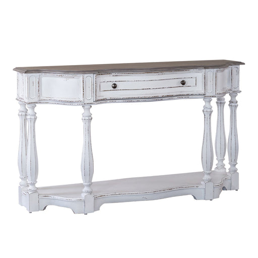 Magnolia Manor 56 Inch Hall Console Table in Antique White Base w/ Weathered Bark Tops - Furniture 4 Less (Jacksonville, NC)