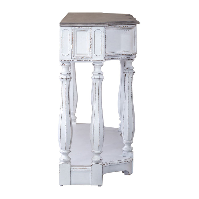 Magnolia Manor 56 Inch Hall Console Table in Antique White Base w/ Weathered Bark Tops - Furniture 4 Less (Jacksonville, NC)