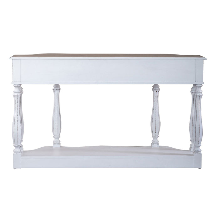 Magnolia Manor 56 Inch Hall Console Table in Antique White Base w/ Weathered Bark Tops - Furniture 4 Less (Jacksonville, NC)