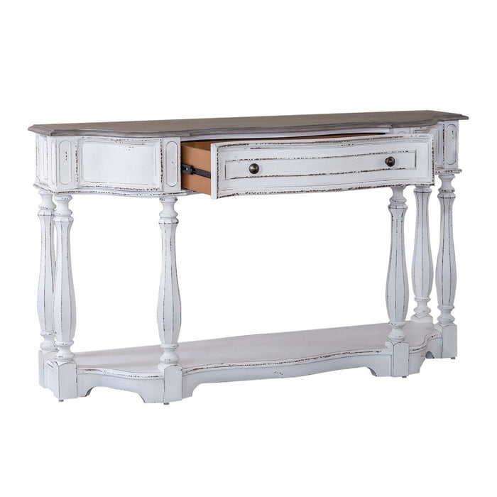 Liberty Furniture Magnolia Manor 56 Inch Hall Console Table in Antique White Base w/ Weathered Bark Tops - Furniture 4 Less (Jacksonville, NC)
