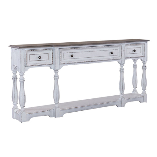 Magnolia Manor 72 Inch Hall Console Table in Antique White Base w/ Weathered Bark Tops - Furniture 4 Less (Jacksonville, NC)
